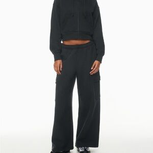 Aritzia TNA Women's Black Wide-Leg Pants and Boyfriend Zip Up